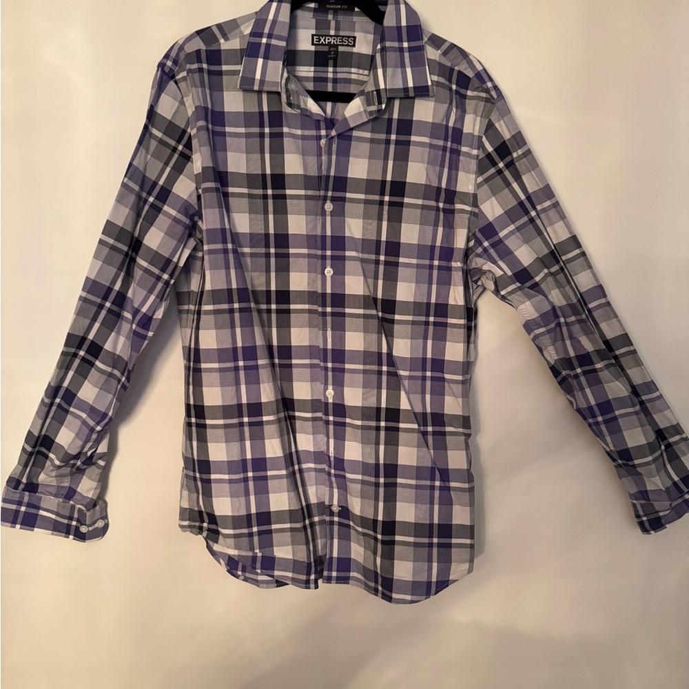 Express Purple and Black Casual Button Down Shirt